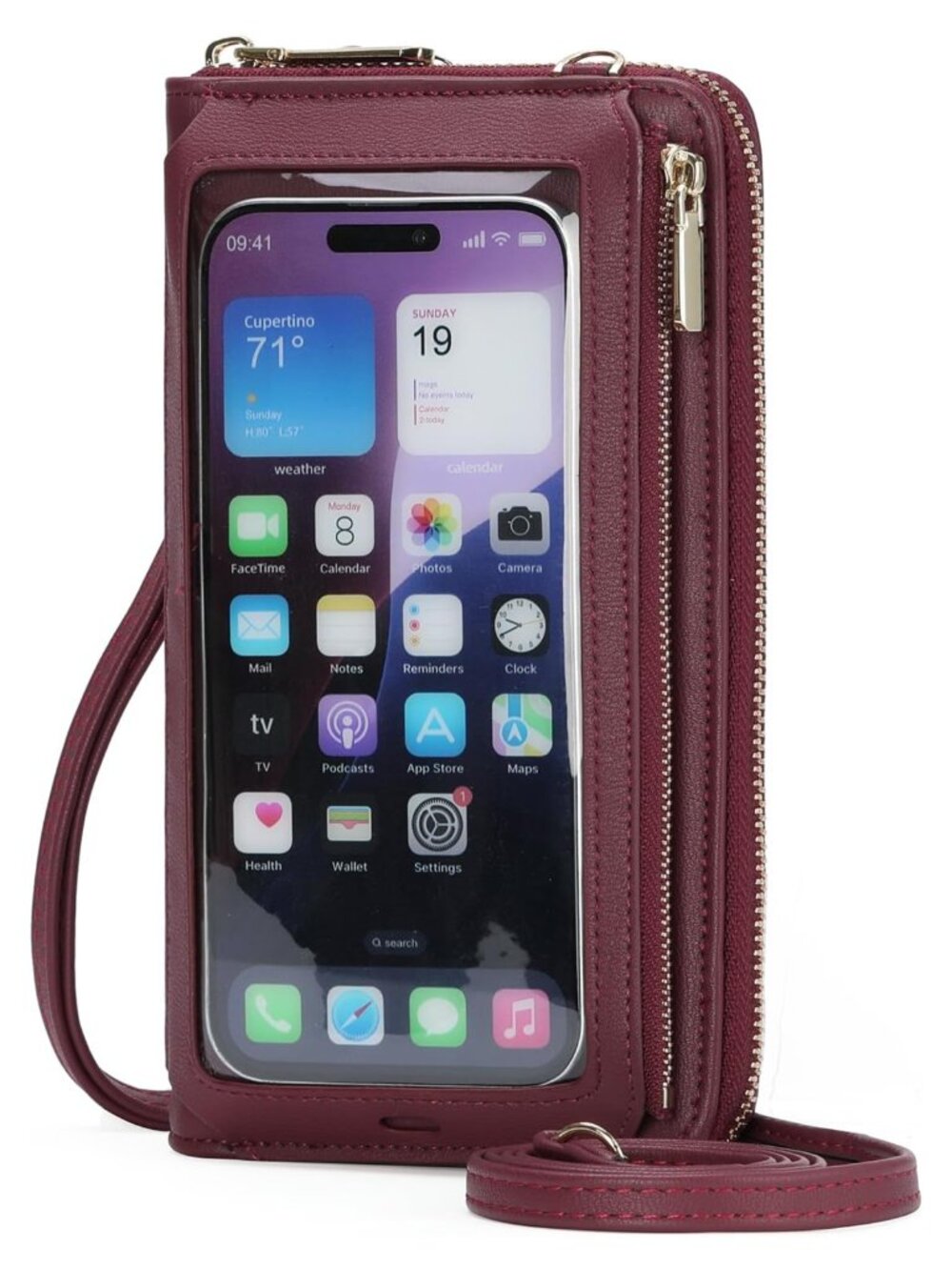 RFID Blocking Crossbody Phone Purse Wallet with Touchscreen Window, Faux Leather